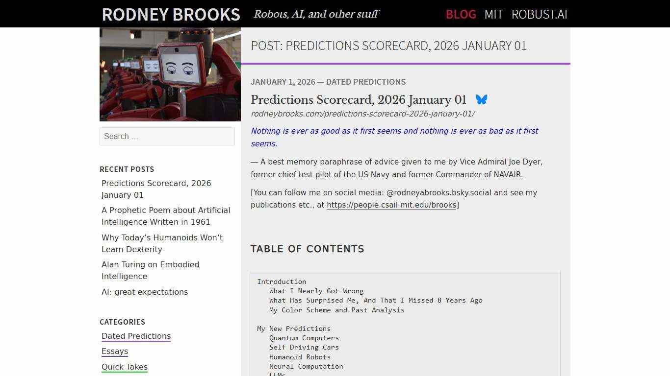 Predictions Scorecard, 2026 January 01 – Rodney Brooks